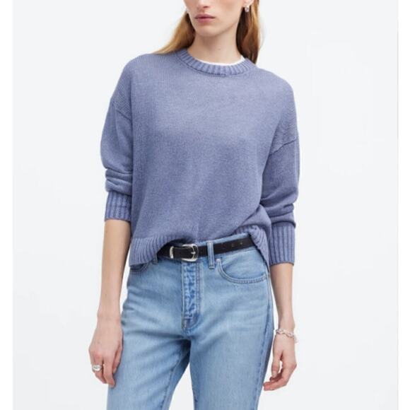 Madewell Linen Drop Shoulder Sweater in Blue Jay Size Medium NWT Coastal Drapey - Picture 1 of 11